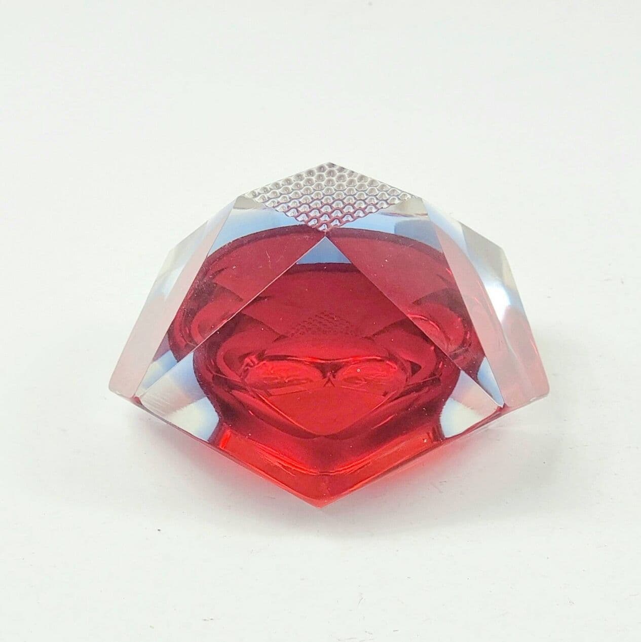 Diamond Ashtray, Murano glass red blue transparent, by F. Poli, Italy, 1960s. - 297047