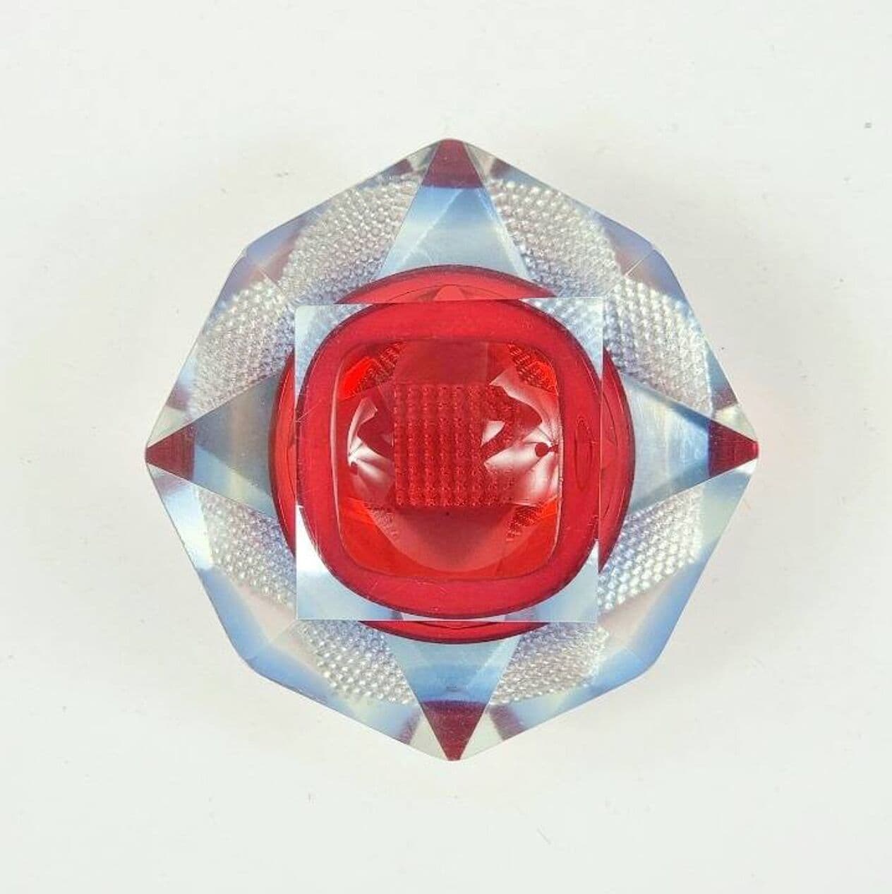 Diamond Ashtray, Murano glass red blue transparent, by F. Poli, Italy, 1960s. - 297046