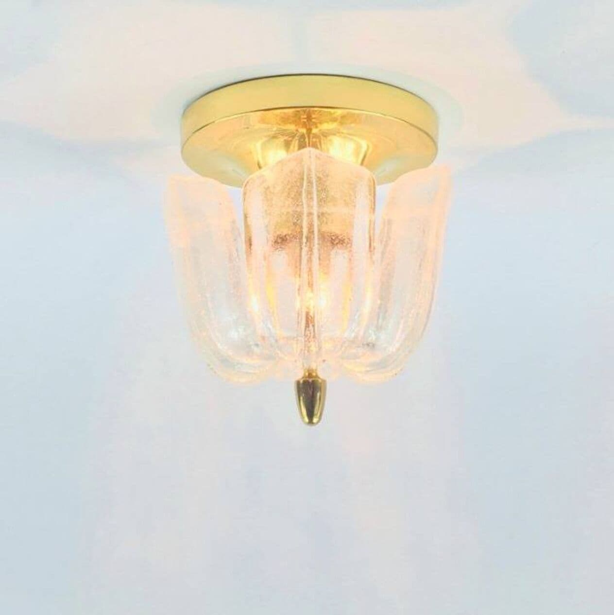 Lampa sufitowa, szkło transparent, mosiądz złoty, Limburg, Niemcy, lata 70. - 297037