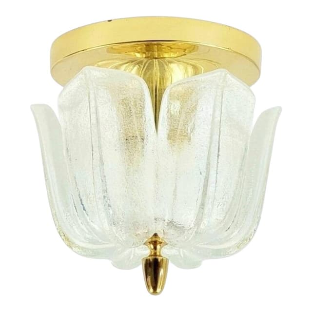 Lampa sufitowa, szkło transparent, mosiądz złoty, Limburg, Niemcy, lata 70. - WYMIARY