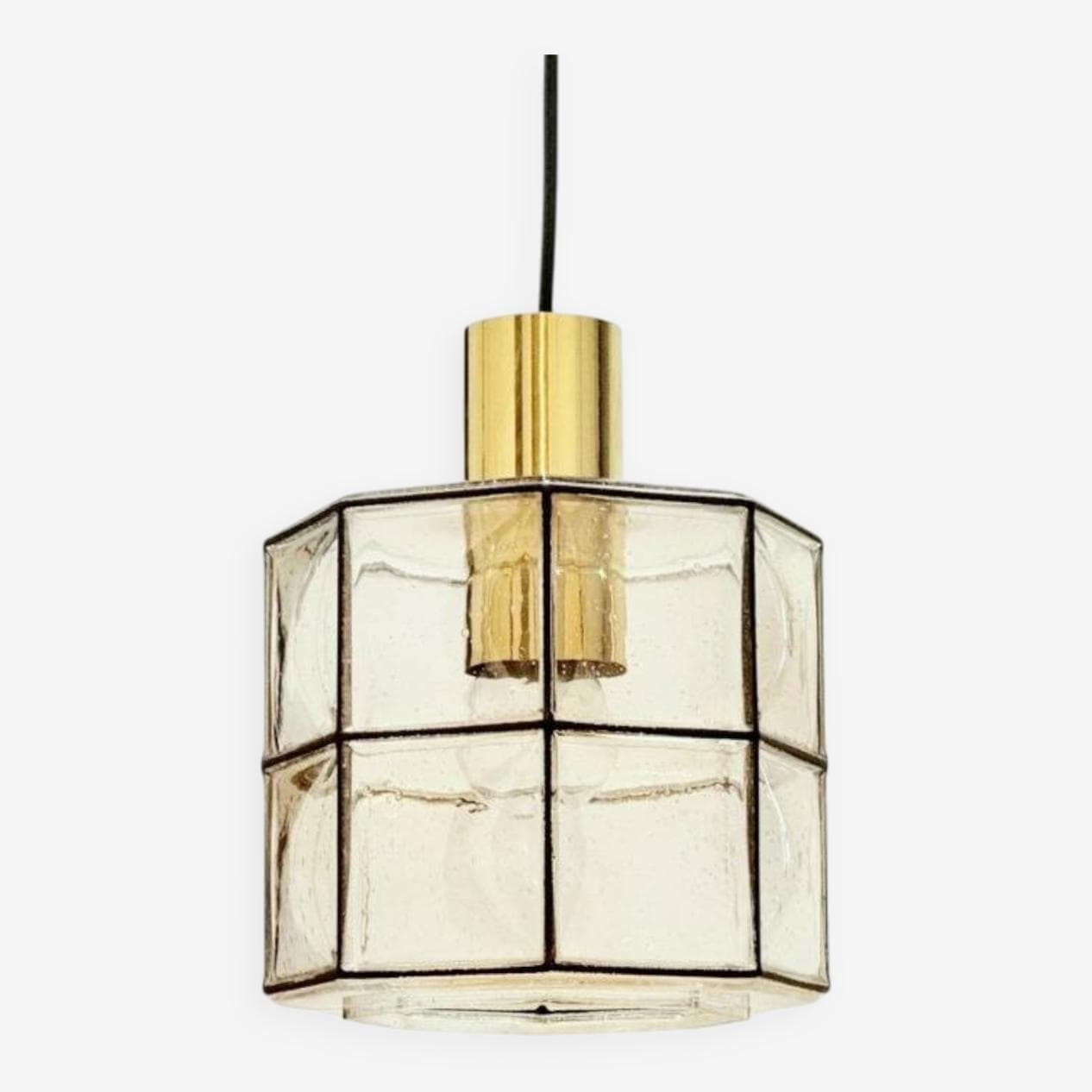Lampa wisząca, szkło transparentne, mosiądz złoty, żelazo czarne, Limburg, Niemcy, lata 60. - 297013