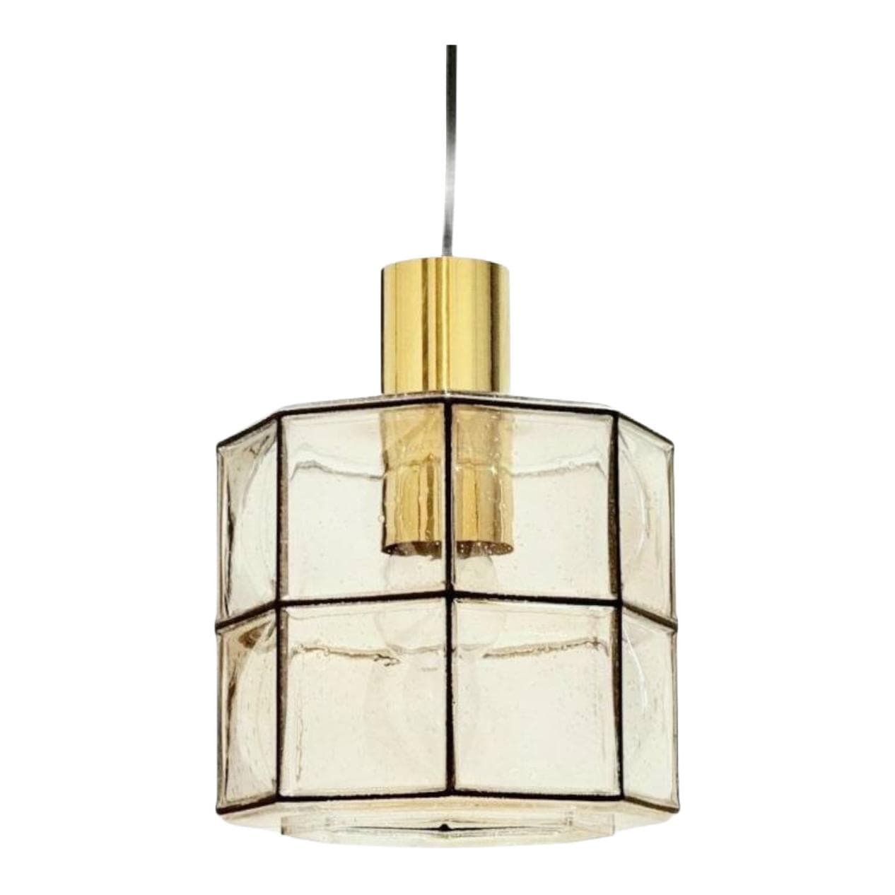 Lampa wisząca, szkło transparentne, mosiądz złoty, żelazo czarne, Limburg, Niemcy, lata 60.