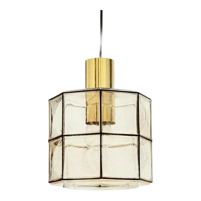 Lampa wisząca, szkło transparentne, mosiądz złoty, żelazo czarne, Limburg, Niemcy, lata 60.