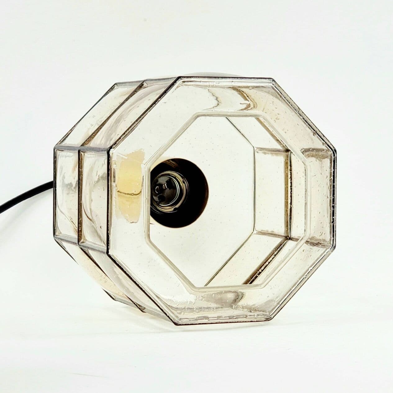 Lampa wisząca, szkło transparentne, mosiądz złoty, żelazo czarne, Limburg, Niemcy, lata 60. - 297018