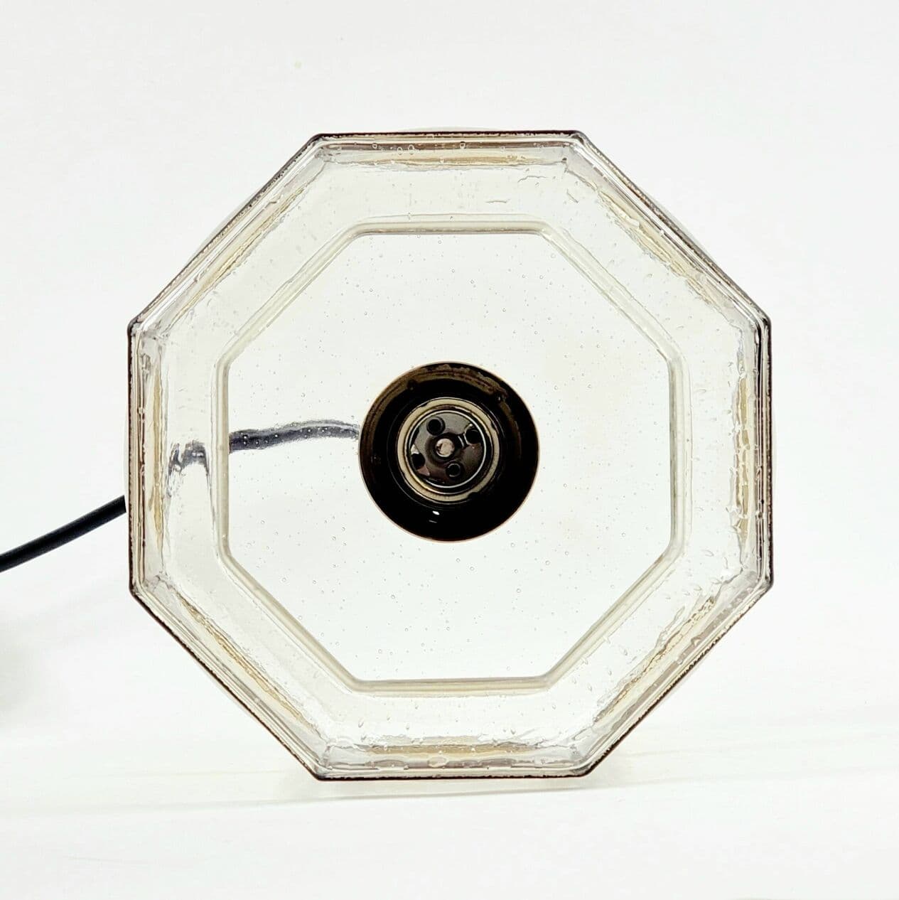 Lampa wisząca, szkło transparentne, mosiądz złoty, żelazo czarne, Limburg, Niemcy, lata 60. - 297019