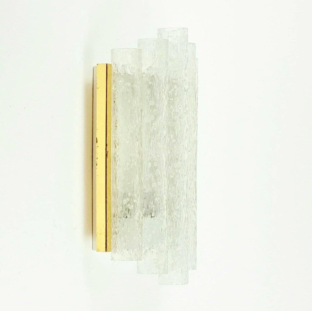 Para kinkietów, Ice Glass, szkło transparent, mosiądz, Doria Leuchten, Niemcy, lata 60. - 296971