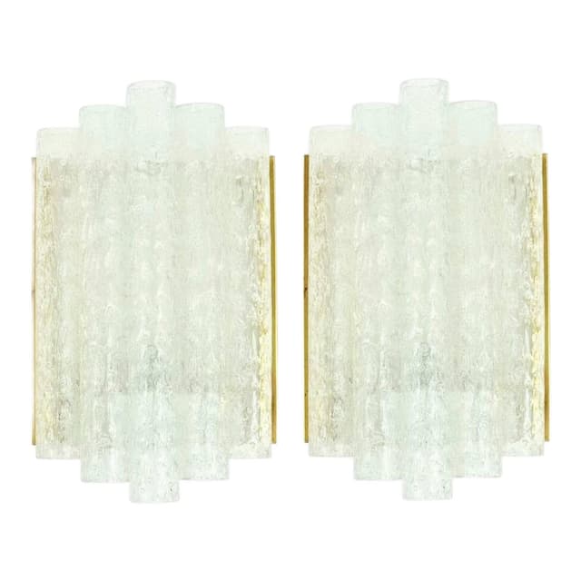 Para kinkietów, Ice Glass, szkło transparent, mosiądz, Doria Leuchten, Niemcy, lata 60. - WYMIARY