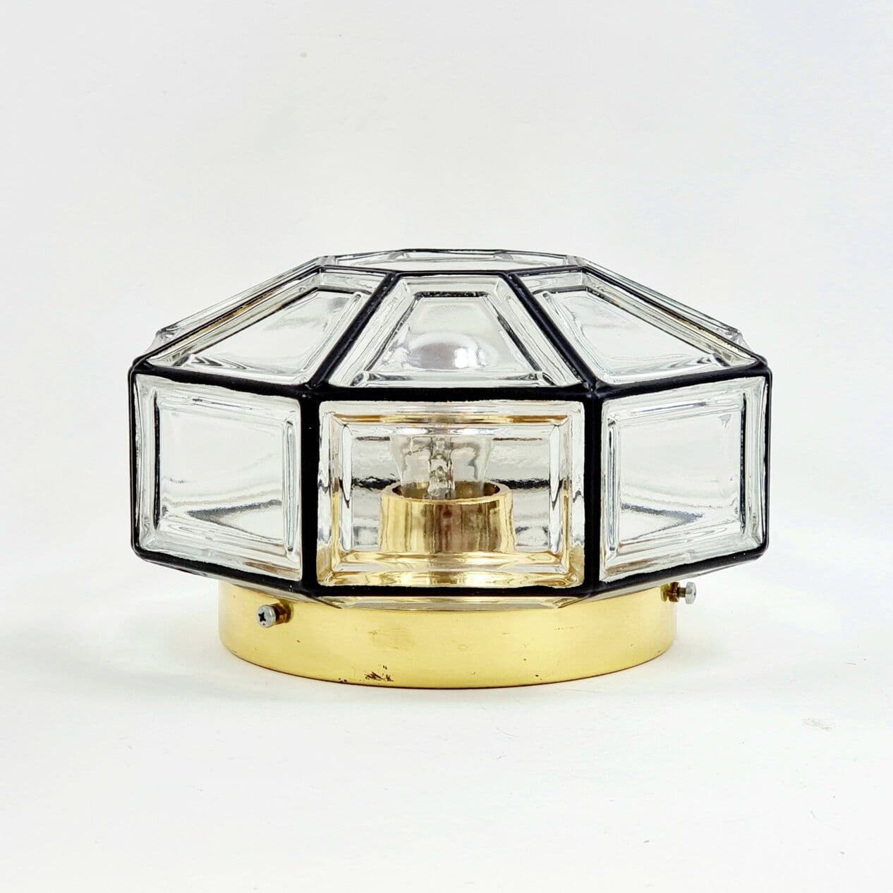 Lampa sufitowa, szkło transparentne, mosiądz złoty, Limburg, Niemcy, lata 60. - 296965