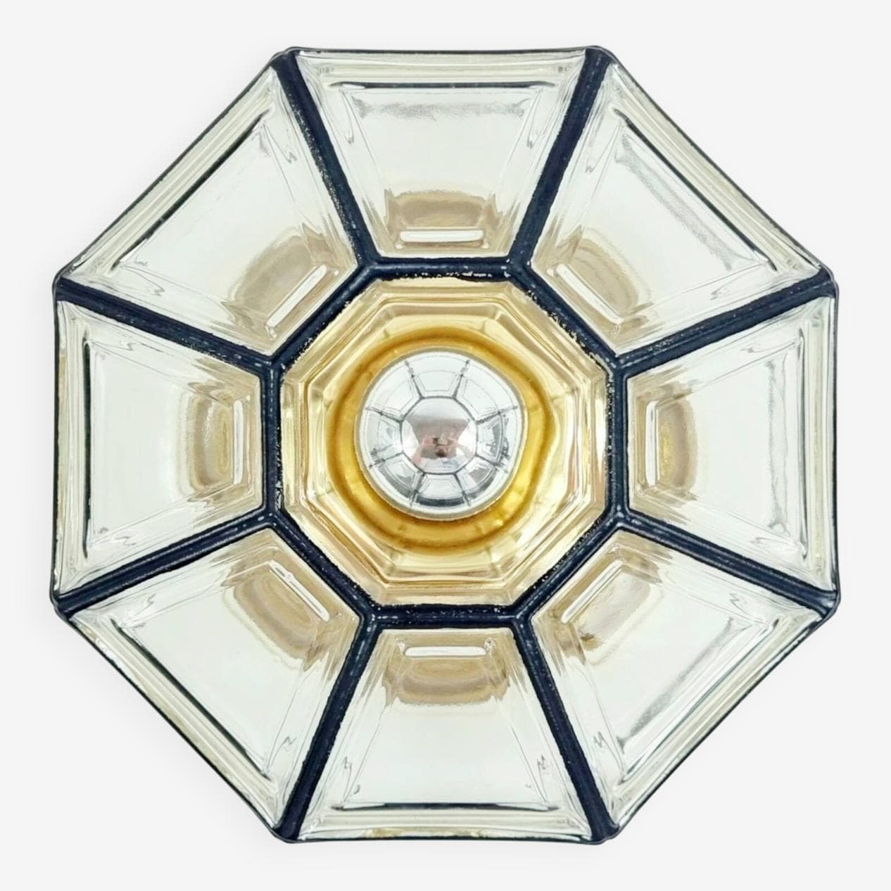 Lampa sufitowa, szkło transparentne, mosiądz złoty, Limburg, Niemcy, lata 60. - 296958
