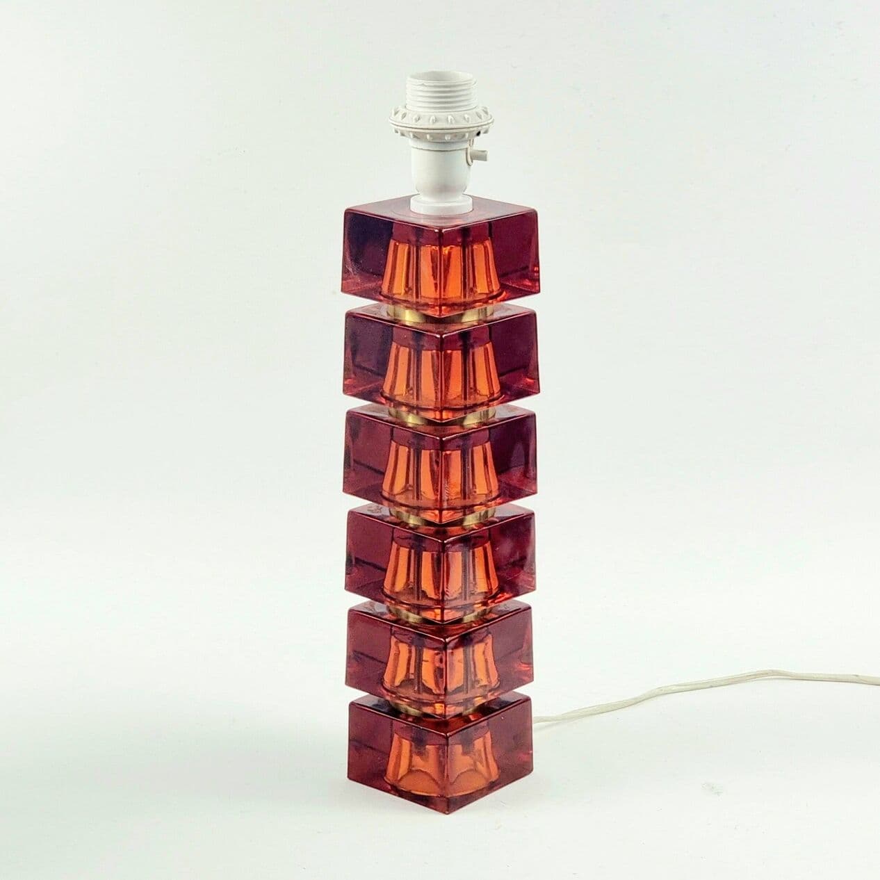 Lampa stołowa, szkło bursztynowe, mosiądz, proj. Carl Fagerlund, Orrefors, Szwecja, lata 60. - 296916