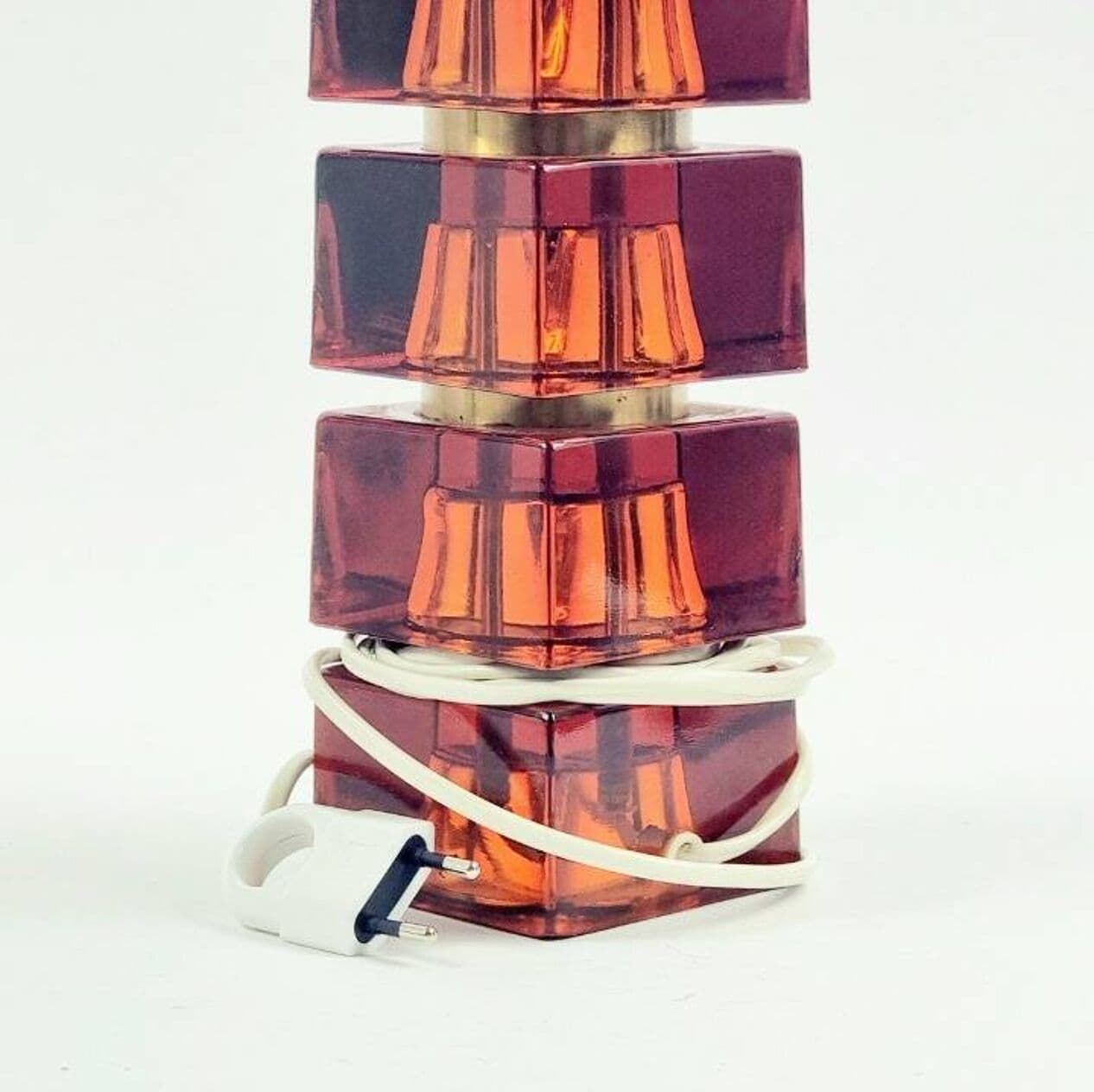 Lampa stołowa, szkło bursztynowe, mosiądz, proj. Carl Fagerlund, Orrefors, Szwecja, lata 60. - 296917