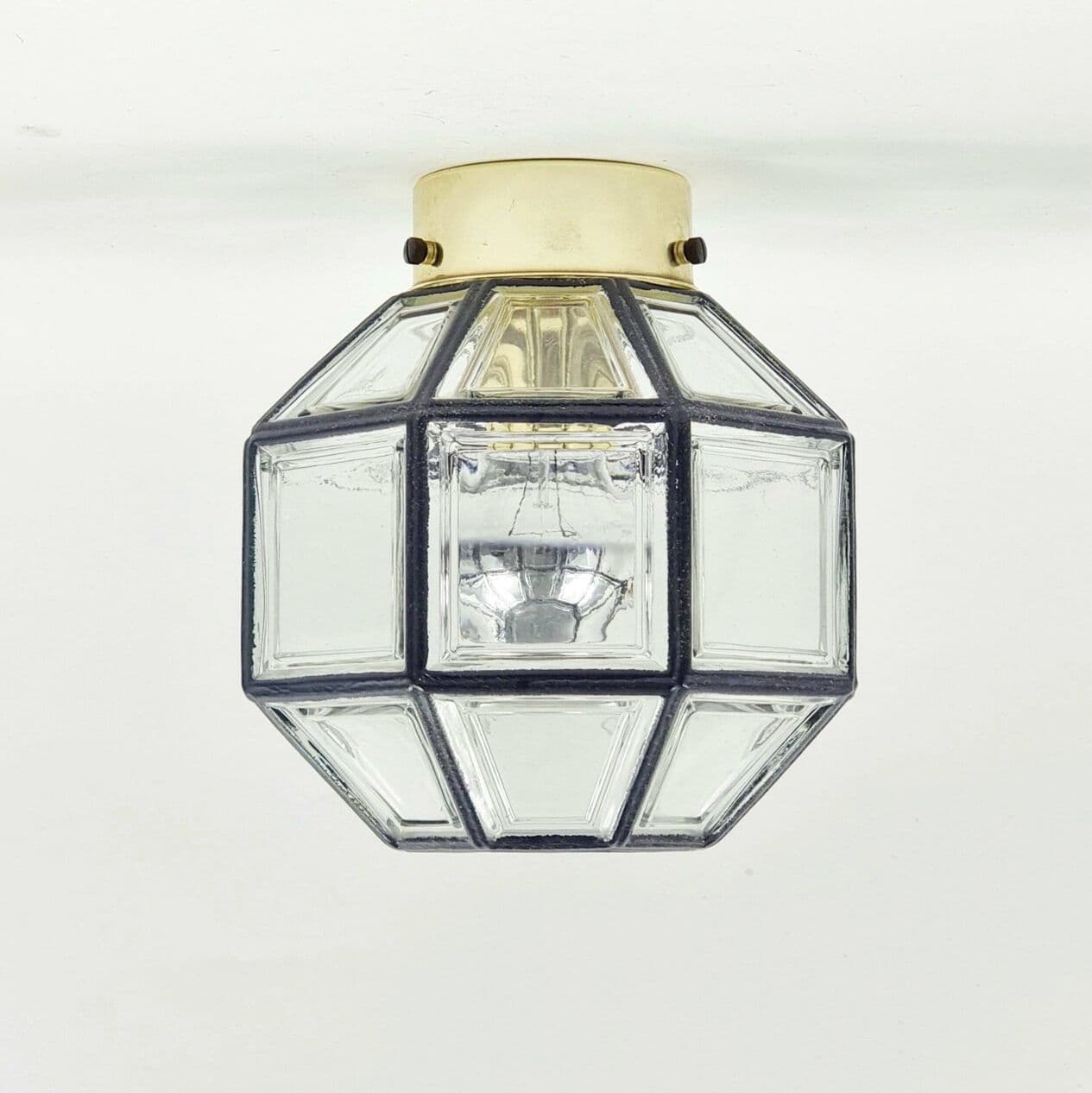 Lampa sufitowa, szkło transparentne, metal czarny, mosiądz złoty, Limburg, Niemcy, lata 60. - 296892