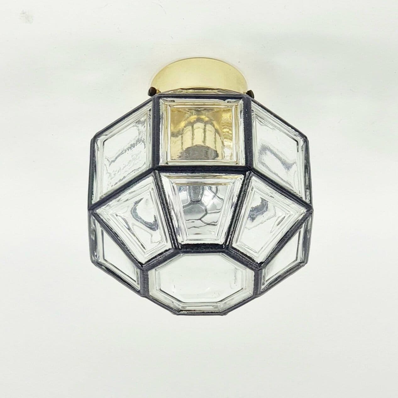 Lampa sufitowa, szkło transparentne, metal czarny, mosiądz złoty, Limburg, Niemcy, lata 60. - 296891