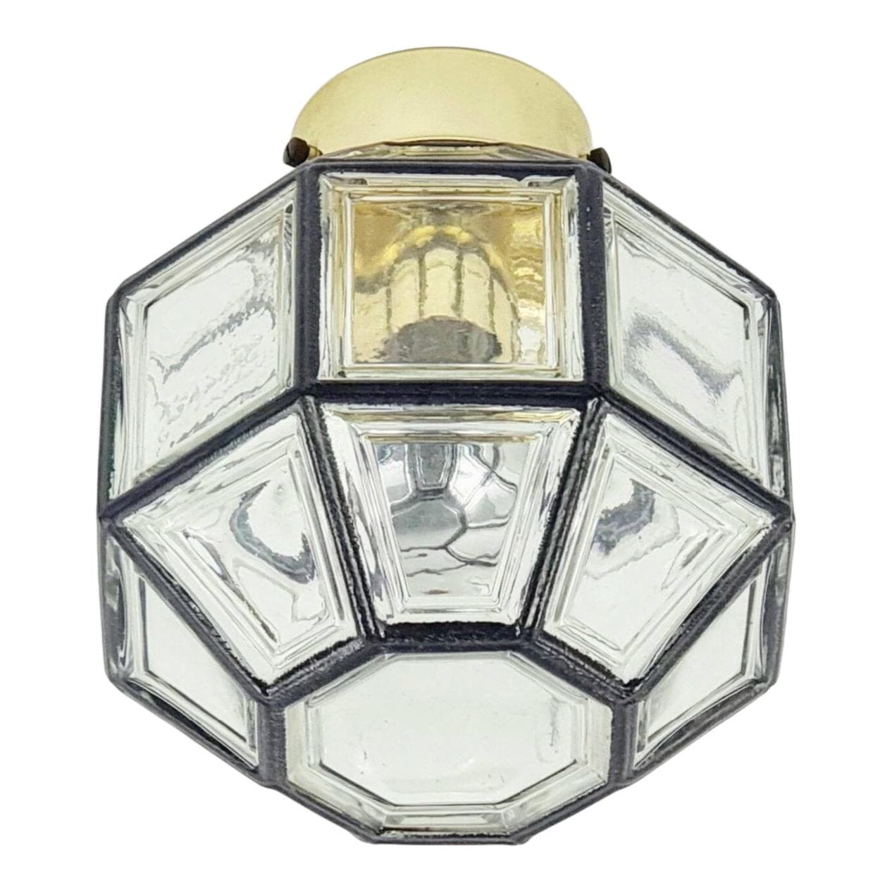 Lampa sufitowa, szkło transparentne, metal czarny, mosiądz złoty, Limburg, Niemcy, lata 60.