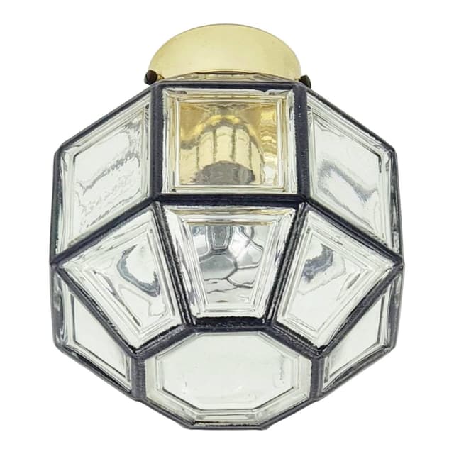 Lampa sufitowa, szkło transparentne, metal czarny, mosiądz złoty, Limburg, Niemcy, lata 60. - WYMIARY