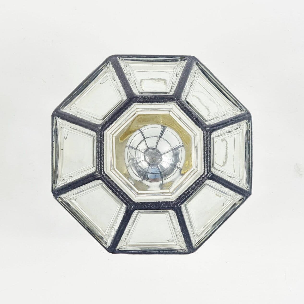 Lampa sufitowa, szkło transparentne, metal czarny, mosiądz złoty, Limburg, Niemcy, lata 60. - 296893