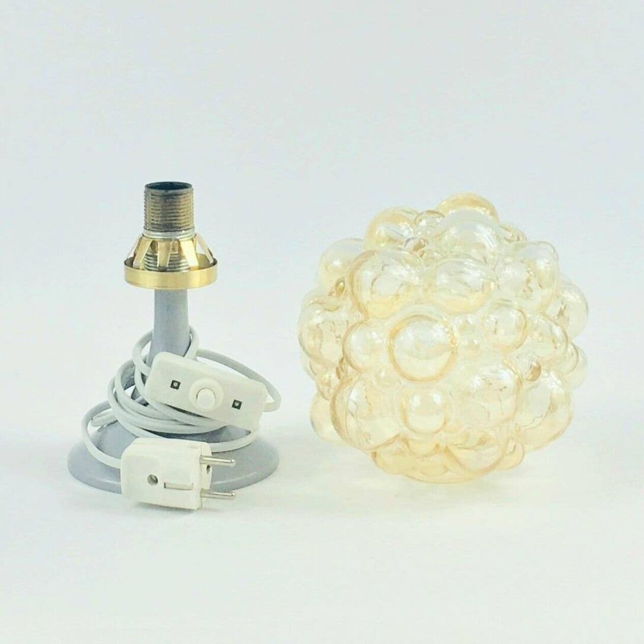 Para lamp stołowych Bubble, szkło bursztynowe, akryl szary, proj. H. Tynell, Limburg, Niemcy, lata 60. - 296878