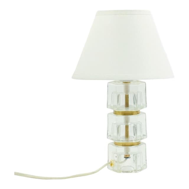 Lampka nocna, szkło, mosiądz, proj. Carl Fagerlund dla Orrefors, Szwecja, lata 60. - WYMIARY