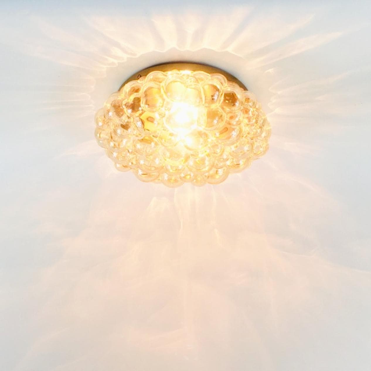 Lampa sufitowa Bubble, szkło bursztynowe transparentne, metal złoty, proj. H. Tynell, Limburg, Niemcy, lata 60. - 296845
