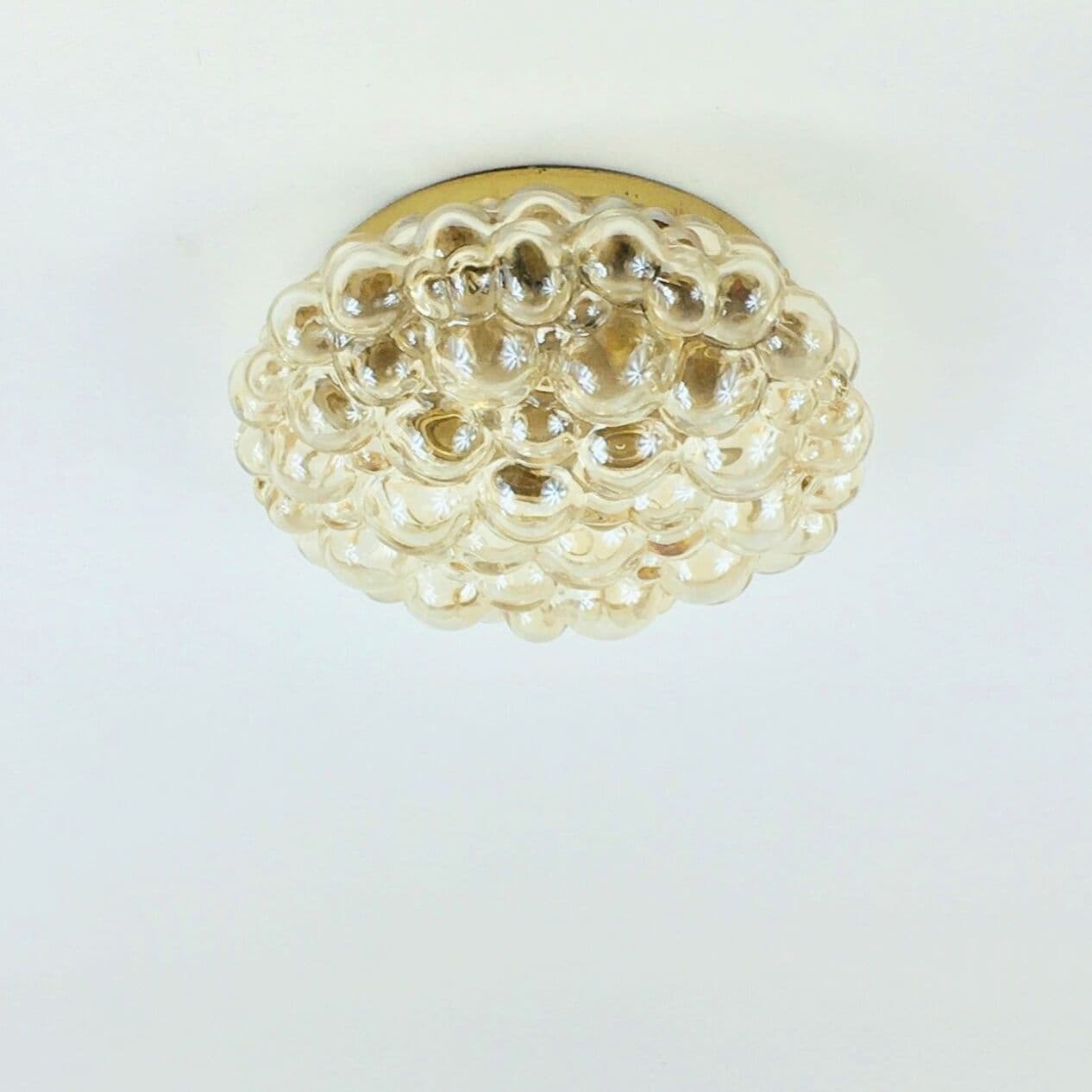 Lampa sufitowa Bubble, szkło bursztynowe transparentne, metal złoty, proj. H. Tynell, Limburg, Niemcy, lata 60. - 296840