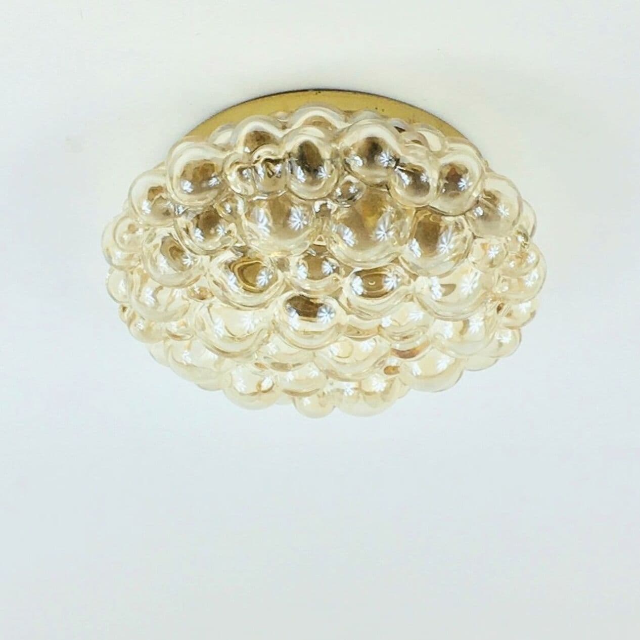 Lampa sufitowa Bubble, szkło bursztynowe transparentne, metal złoty, proj. H. Tynell, Limburg, Niemcy, lata 60. - 296838