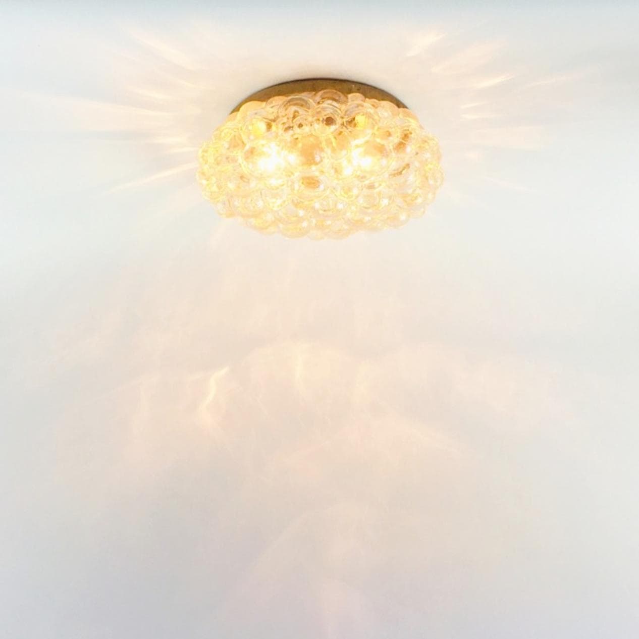 Lampa sufitowa Bubble, szkło bursztynowe transparentne, metal złoty, proj. H. Tynell, Limburg, Niemcy, lata 60. - 296846