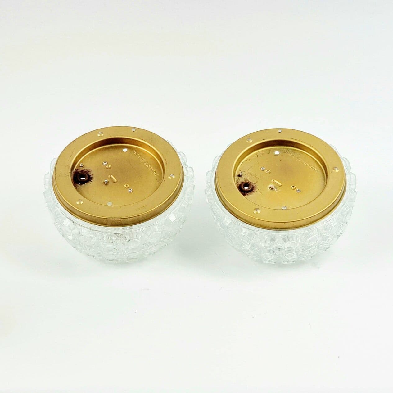 Para kinkietów Diamond, szkło transparentne, mosiądz złoty, proj. H. Tynell, Limburg, Niemcy, lata 70. - 296828