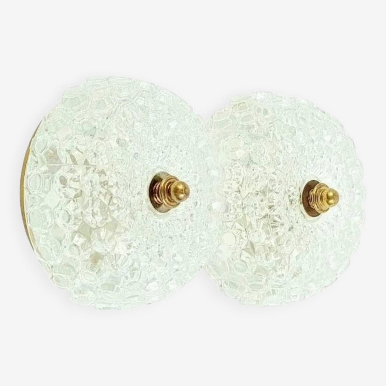 Para kinkietów Diamond, szkło transparentne, mosiądz złoty, proj. H. Tynell, Limburg, Niemcy, lata 70. - 296820
