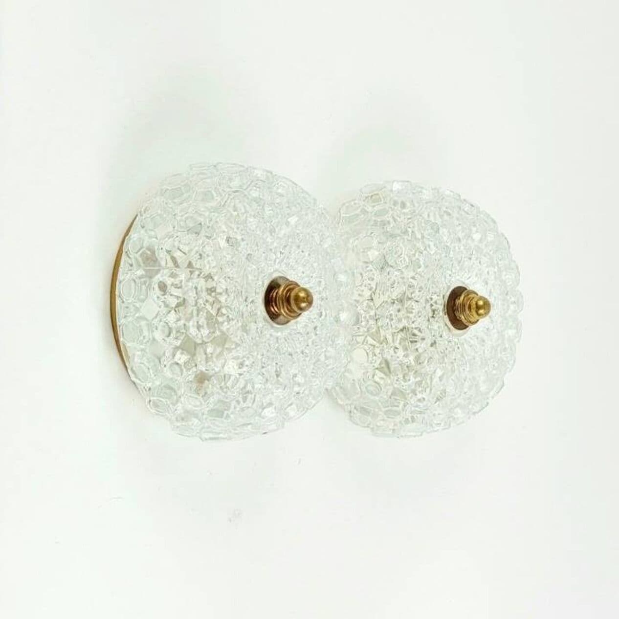Para kinkietów Diamond, szkło transparentne, mosiądz złoty, proj. H. Tynell, Limburg, Niemcy, lata 70. - 296821