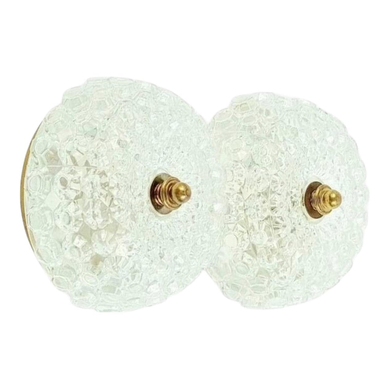 Para kinkietów Diamond, szkło transparentne, mosiądz złoty, proj. H. Tynell, Limburg, Niemcy, lata 70.