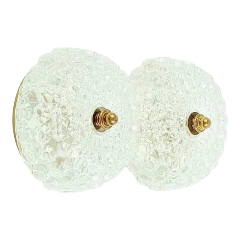Para kinkietów Diamond, szkło transparentne, mosiądz złoty, proj. H. Tynell, Limburg, Niemcy, lata 70.