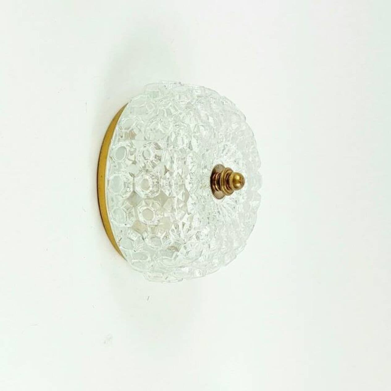 Para kinkietów Diamond, szkło transparentne, mosiądz złoty, proj. H. Tynell, Limburg, Niemcy, lata 70. - 296822