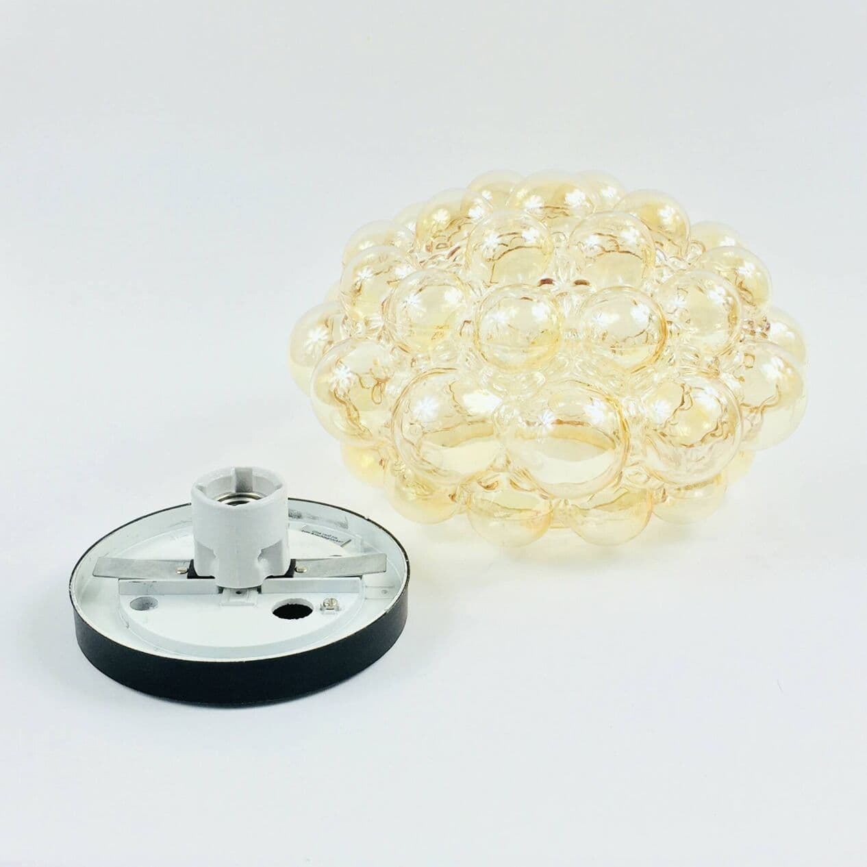 Lampa sufitowa Bubble, szkło złote, metal czarny, proj. H. Tynell, Limburg, Niemcy, lata 60. - 296817