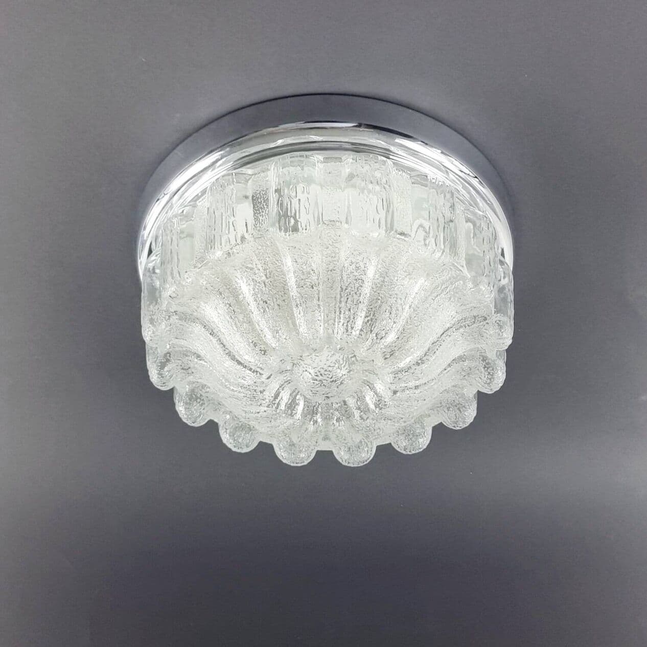 Lampa sufitowa, szkło transparentne, chrom, Limburg, Niemcy, lata 70. - 296789