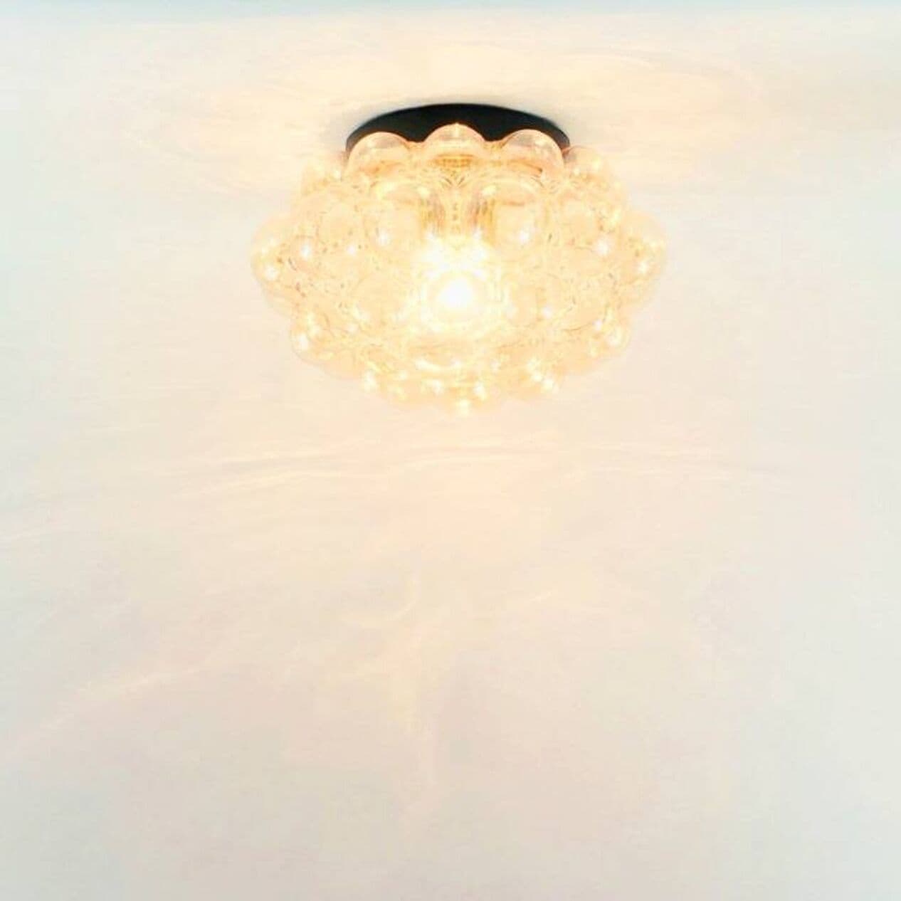Lampa sufitowa Bubble, szkło bursztynowe transparentne, metal czarny, proj. H. Tynell, Limburg, Niemcy, lata 70. - 296770