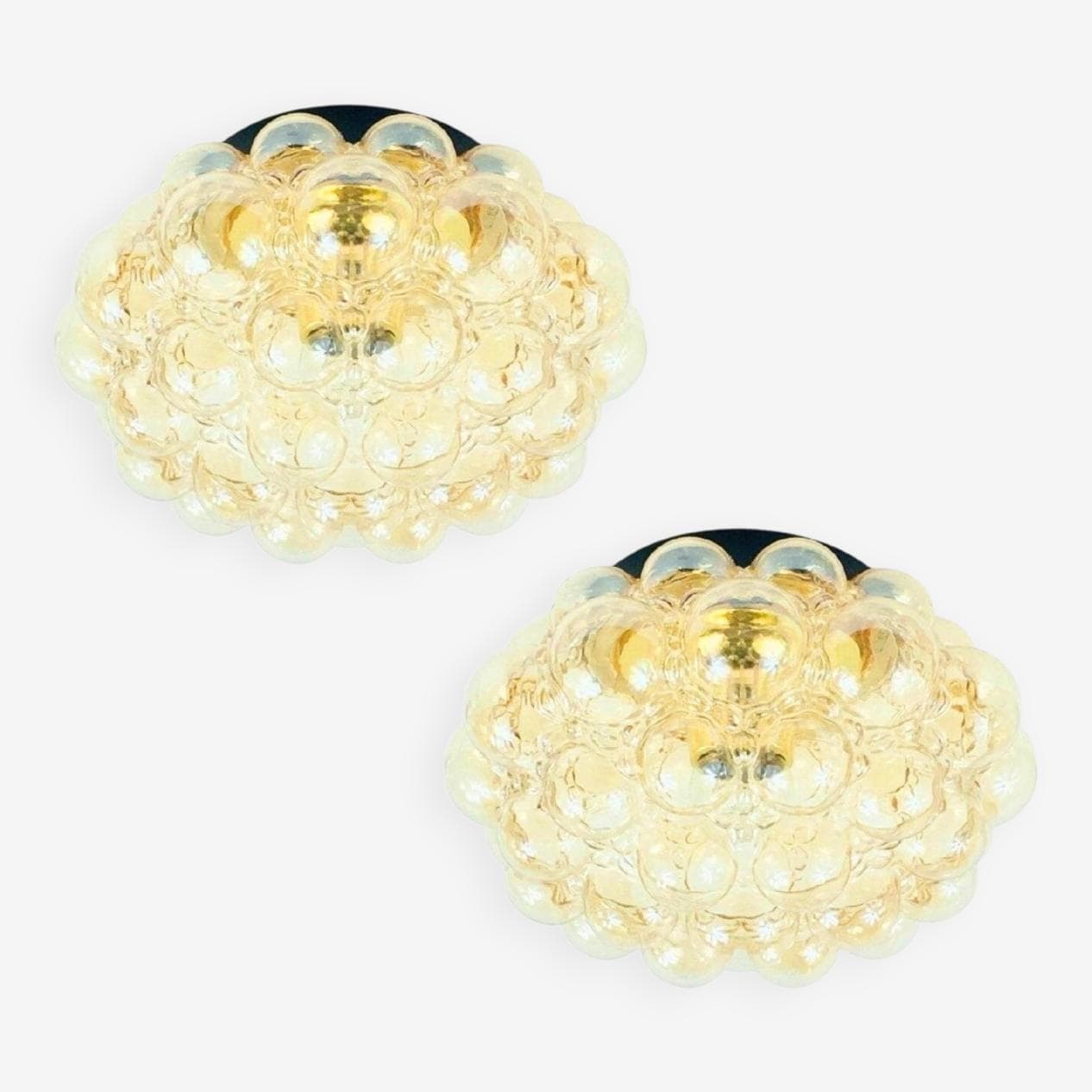 Lampa sufitowa Bubble, szkło bursztynowe transparentne, metal czarny, proj. H. Tynell, Limburg, Niemcy, lata 70. - 296765