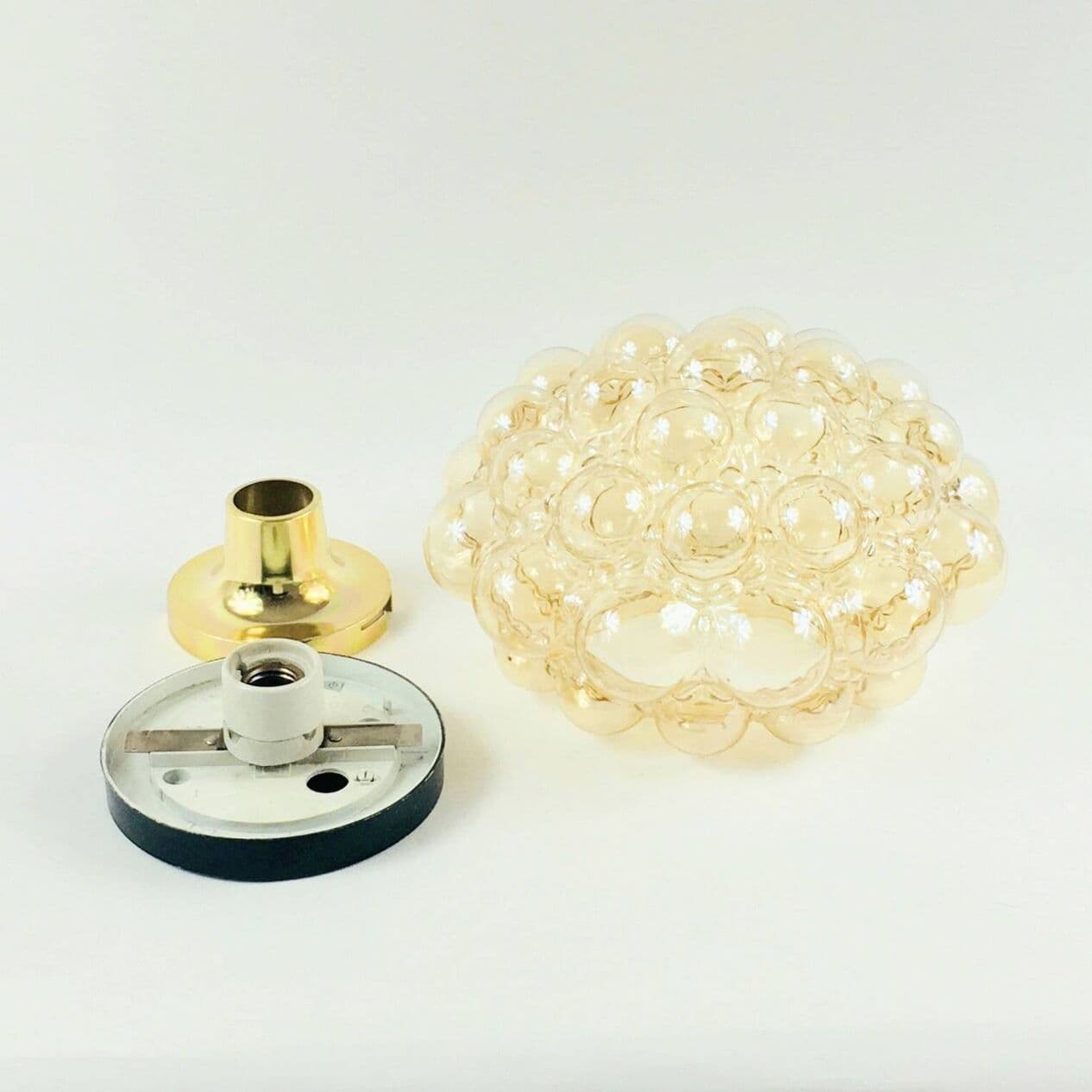 Lampa sufitowa Bubble, szkło bursztynowe transparentne, metal czarny, proj. H. Tynell, Limburg, Niemcy, lata 70. - 296772