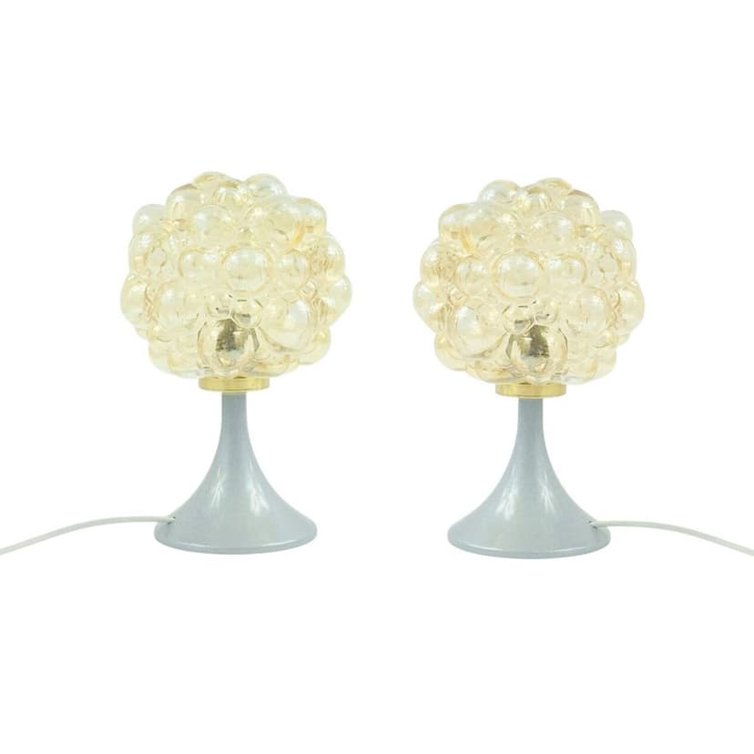 Pair of table lamps, Bubble, golden glass, grey-blue plastic, by H. Tynell, Limburg, Germany, 1960s.