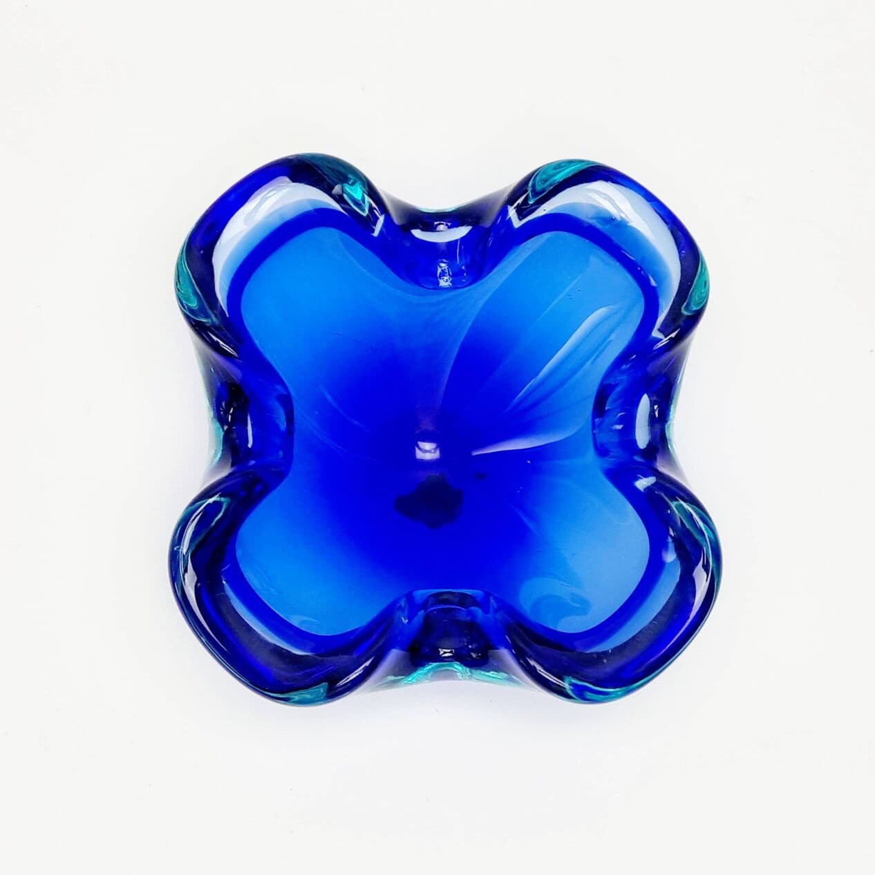Ashtray Sommerso, blue transparent glass, Murano, Italy, 1960s. - 296685