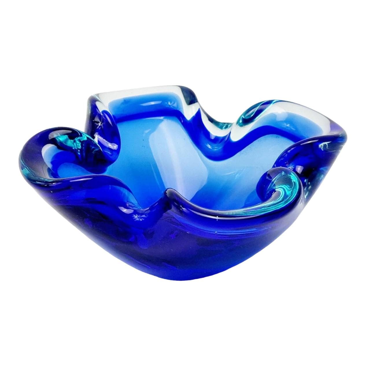 Ashtray Sommerso, blue transparent glass, Murano, Italy, 1960s.