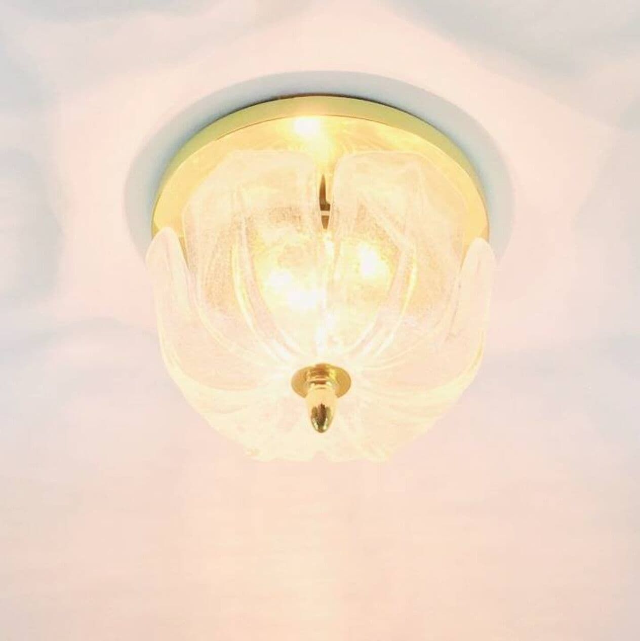 Lampa sufitowa kwiatowa, szkło transparentne, mosiądz złoty, Limburg, Niemcy, lata 60. - 296645