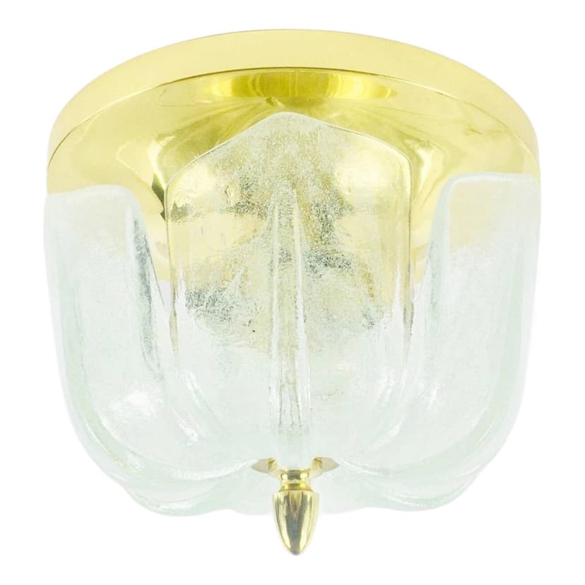 Lampa sufitowa kwiatowa, szkło transparentne, mosiądz złoty, Limburg, Niemcy, lata 60.