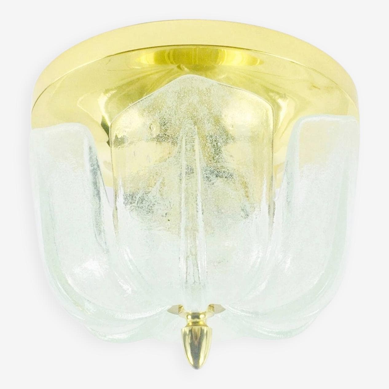 Lampa sufitowa kwiatowa, szkło transparentne, mosiądz złoty, Limburg, Niemcy, lata 60. - 296639