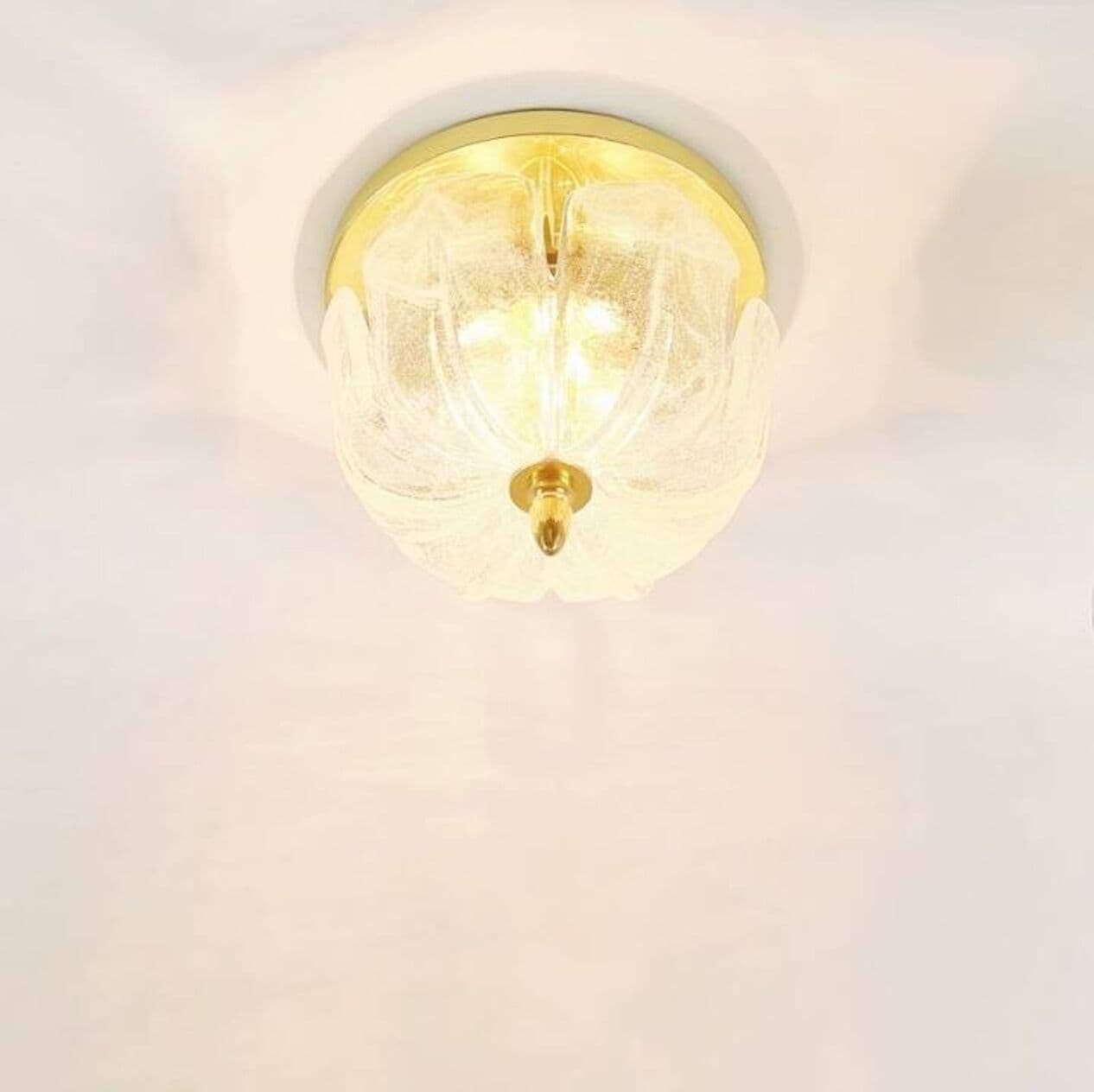 Lampa sufitowa kwiatowa, szkło transparentne, mosiądz złoty, Limburg, Niemcy, lata 60. - 296644