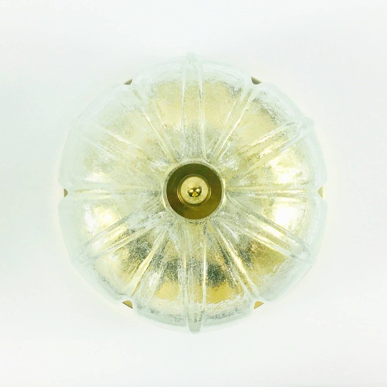 Lampa sufitowa kwiatowa, szkło transparentne, mosiądz złoty, Limburg, Niemcy, lata 60. - 296641
