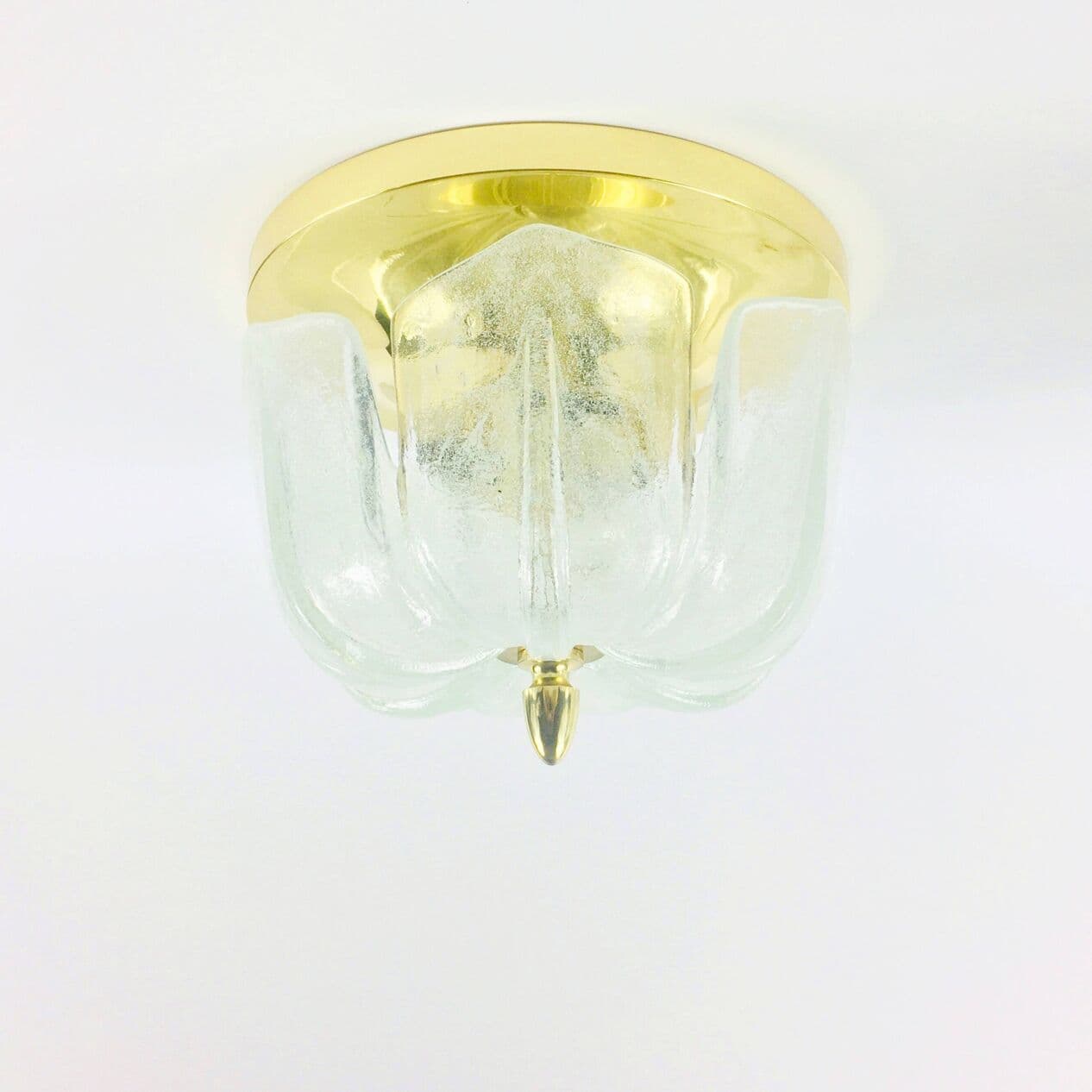 Lampa sufitowa kwiatowa, szkło transparentne, mosiądz złoty, Limburg, Niemcy, lata 60. - 296638