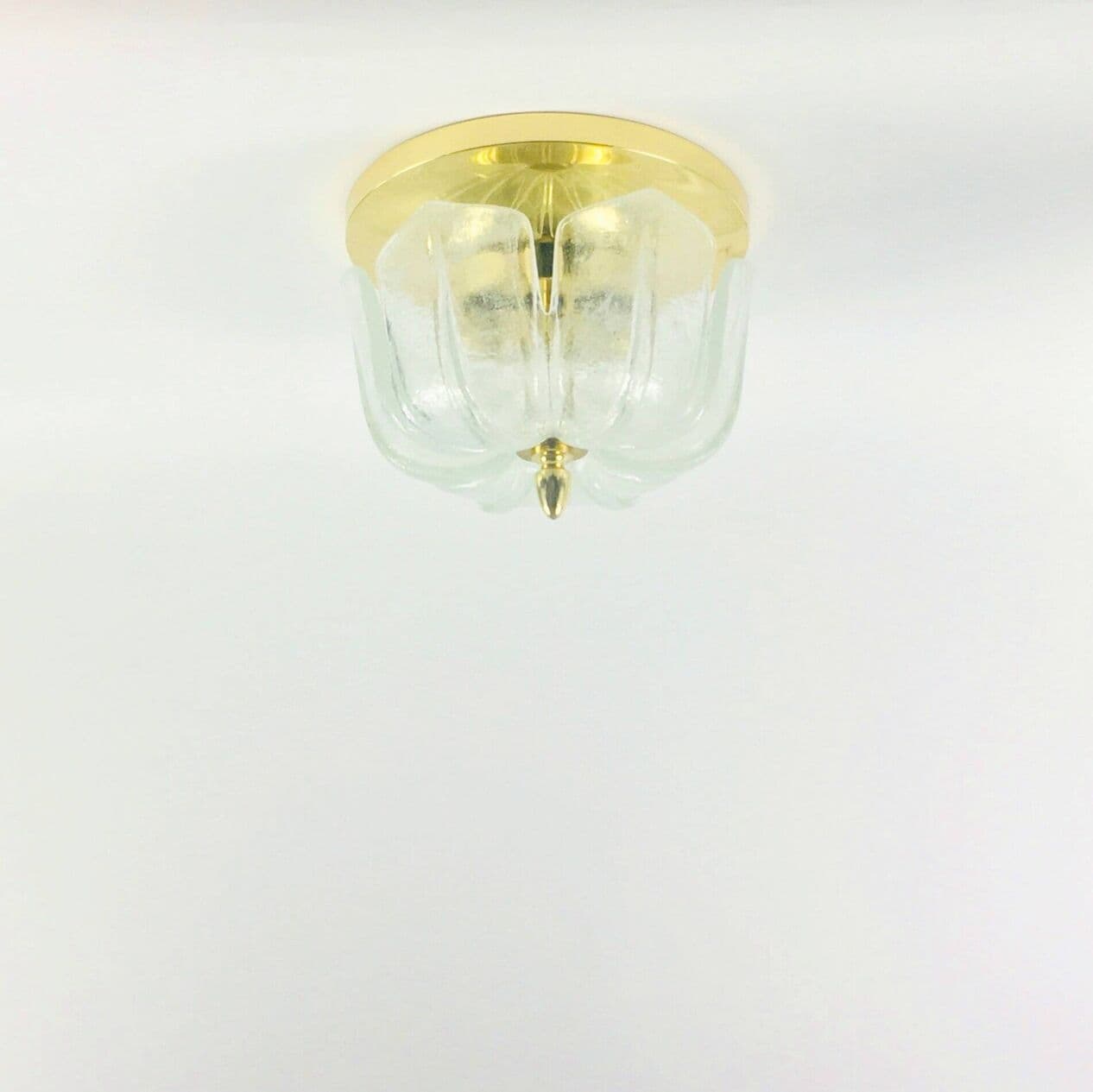 Lampa sufitowa kwiatowa, szkło transparentne, mosiądz złoty, Limburg, Niemcy, lata 60. - 296642
