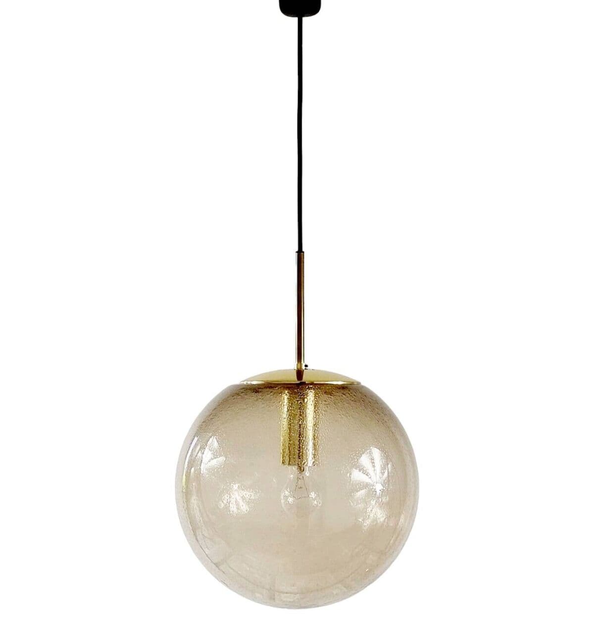 Lampa wisząca, szkło dymione transparentne, mosiądz złoty, Limburg, Niemcy, lata 70. - 296575