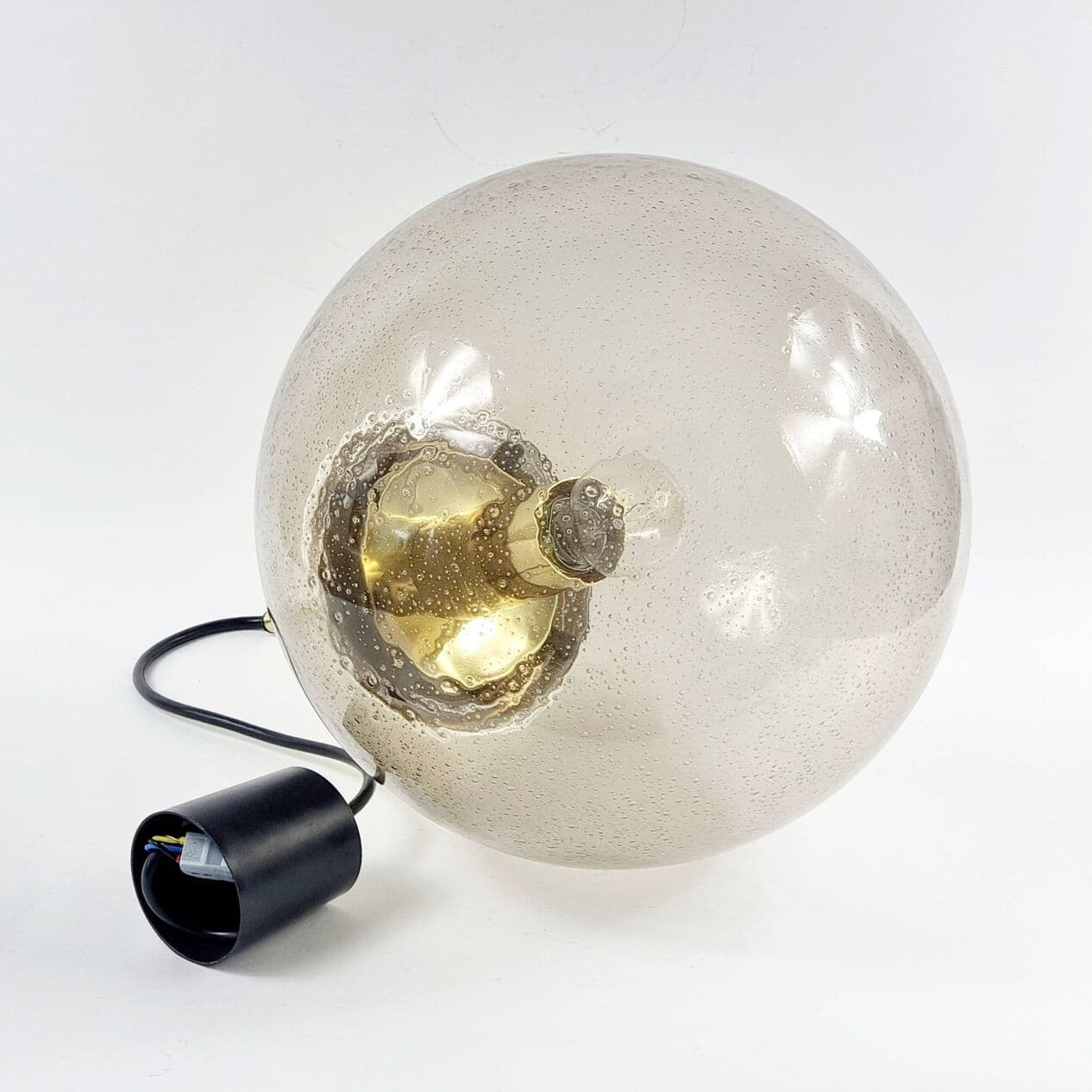 Lampa wisząca, szkło dymione transparentne, mosiądz złoty, Limburg, Niemcy, lata 70. - 296578