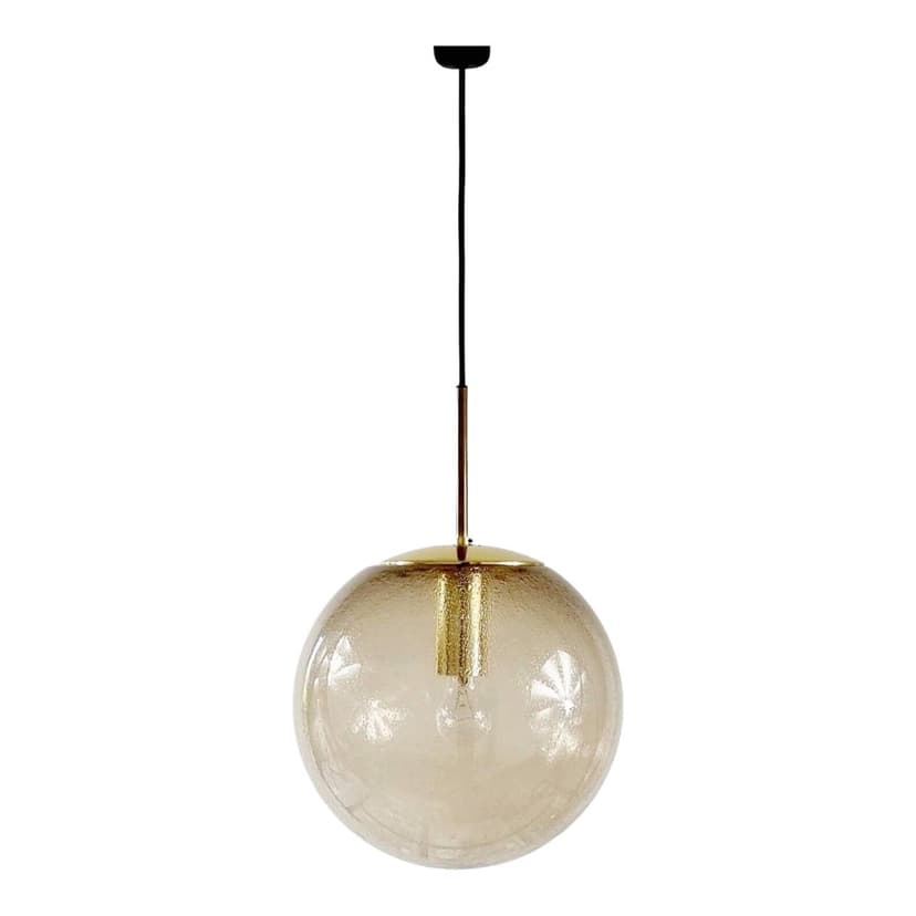 Lampa wisząca, szkło dymione transparentne, mosiądz złoty, Limburg, Niemcy, lata 70.